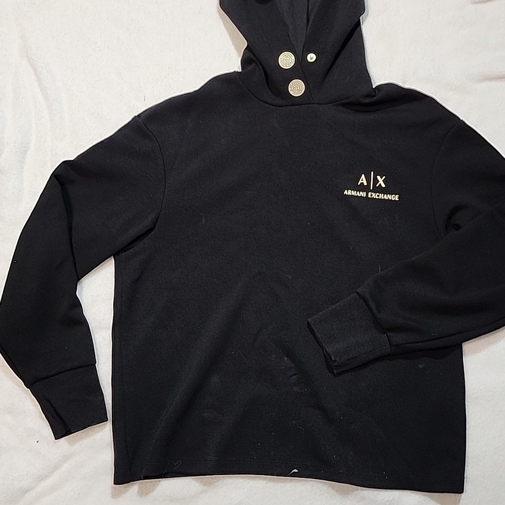 Armani Exchange Black Hoodie with Button Accents - Picture 3 of 7